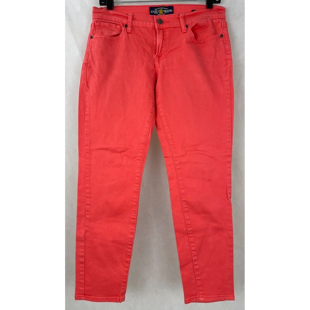LUCKY BRAND Zoe Jeans Womans 6 Straight Crop Bright Coral Orange denim